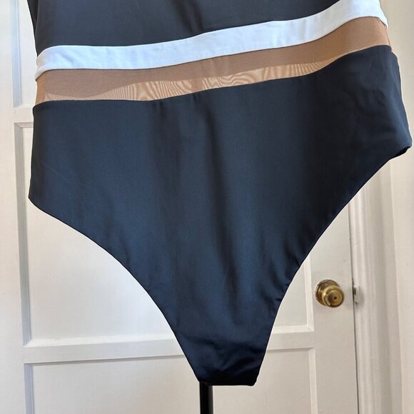 Nomads Coastal One Piece One Shoulder Swimsuit Black Brown Mesh Size 2XL - Picture 6 of 14